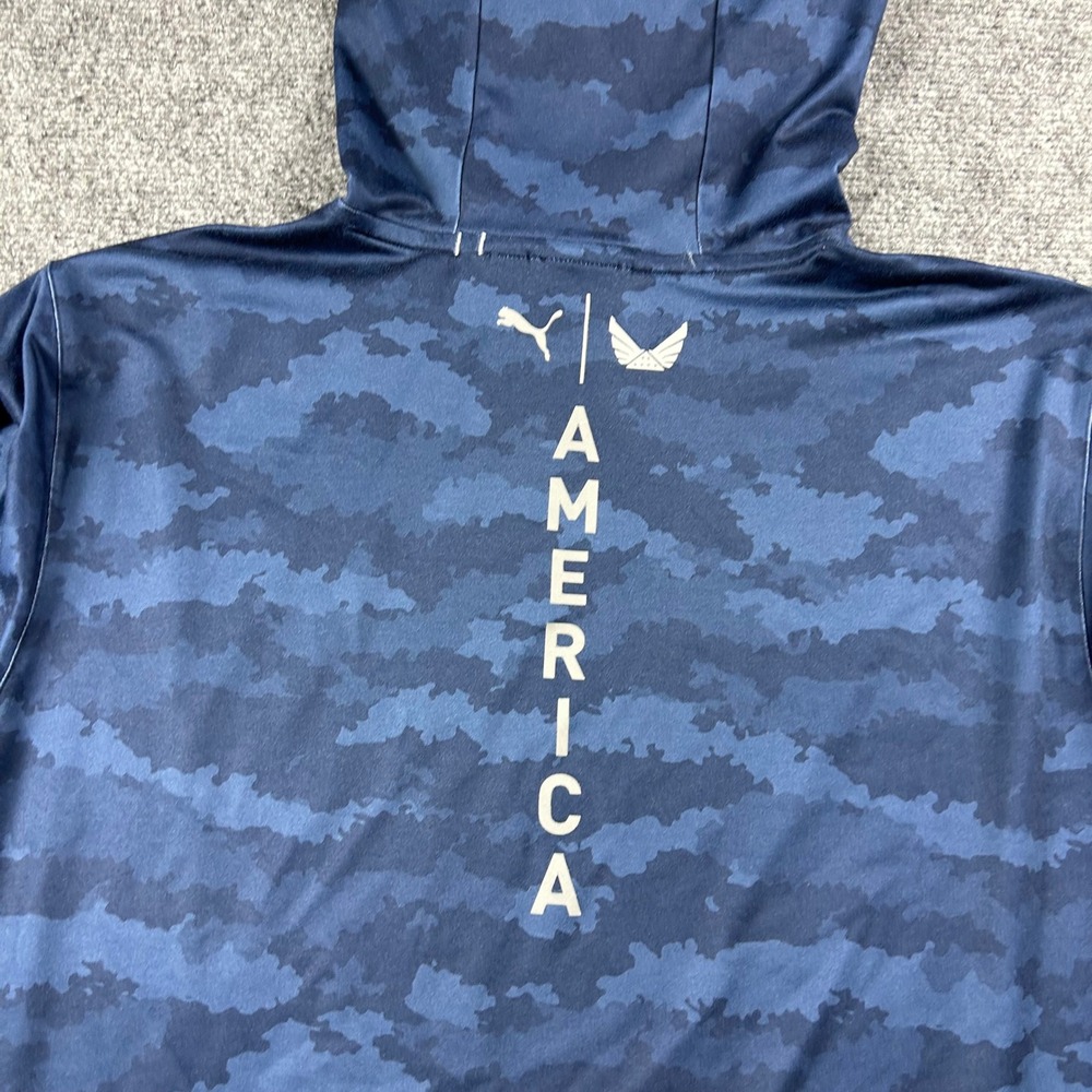 Puma Volition America Hoodie Mens L Blue Camo Golf Performance Pullover Flag - Picture 6 of 8